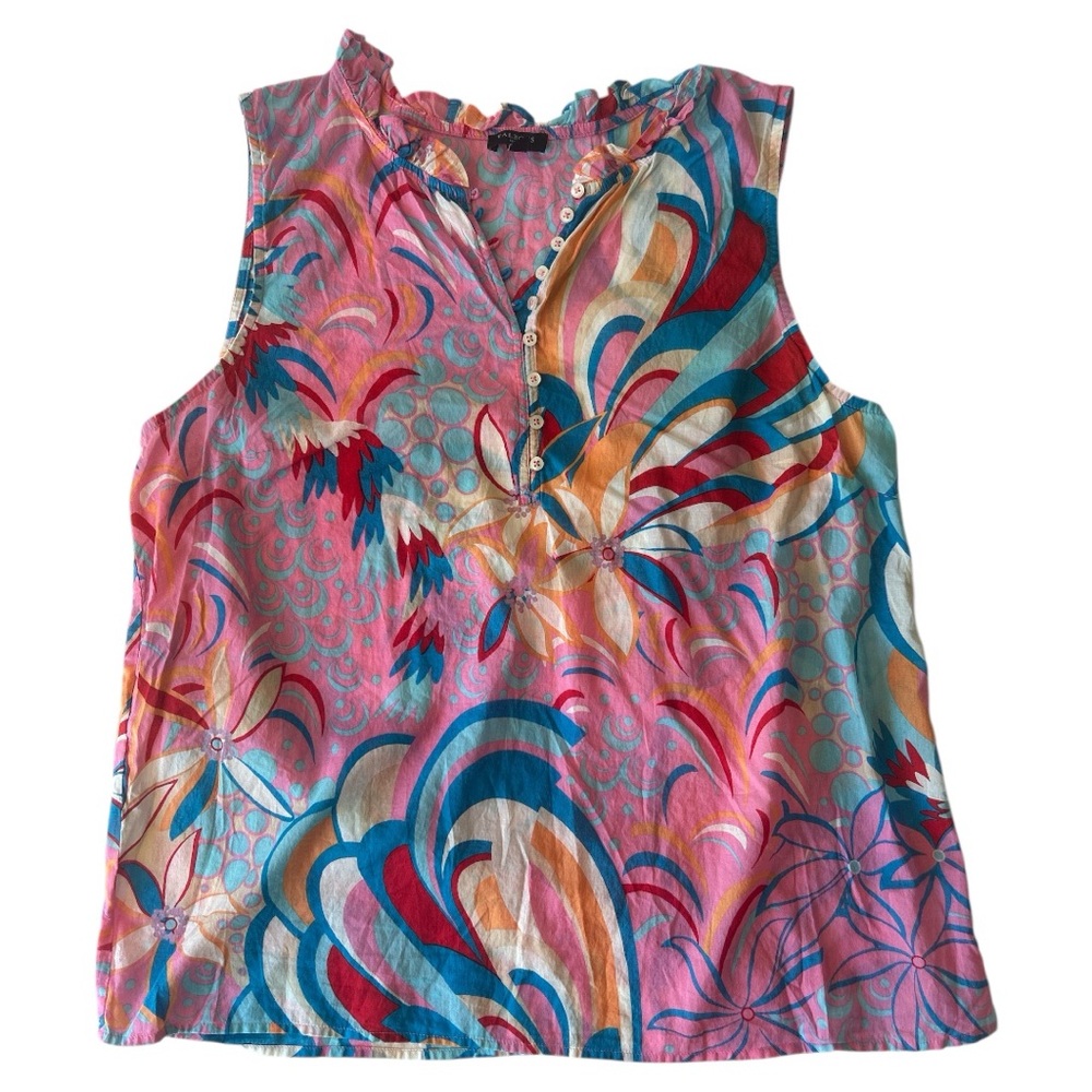 Talbots Pink and Orange Ruffled Sleeveless Blouse| Size XLP